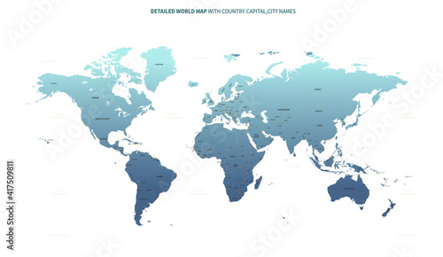 Fototapeta Naklejka Na Ścianę i Meble -  World map. vector world map with country and capital name.