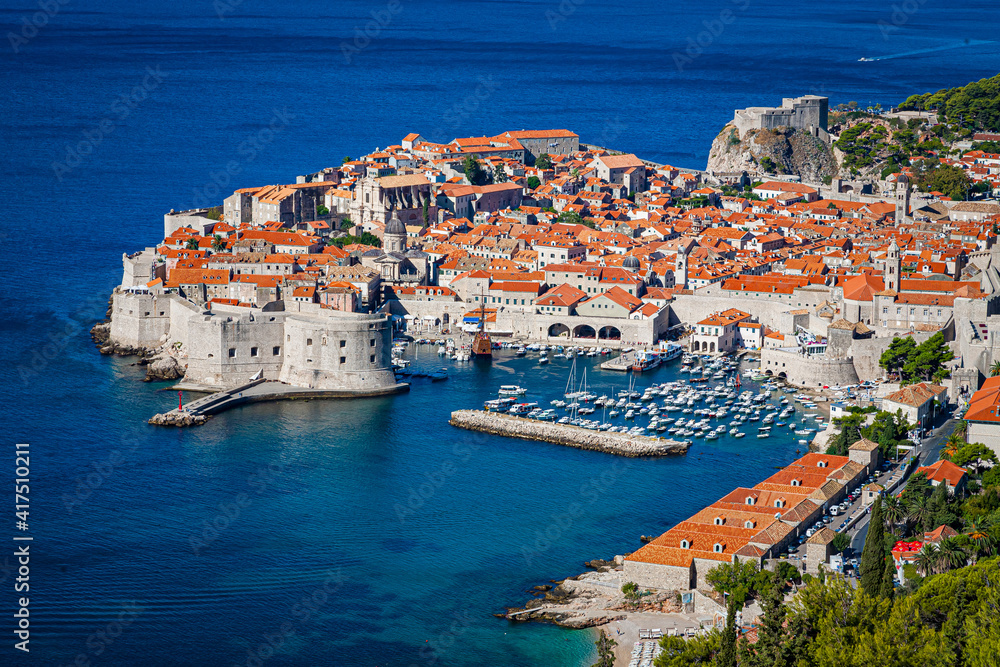 Aerial view of red roofs of Dubrovnik