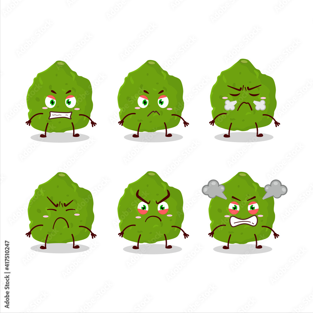 Kaffir lime fruit cartoon character with various angry expressions Kaffir lime fruit cartoon character with various angry expressions