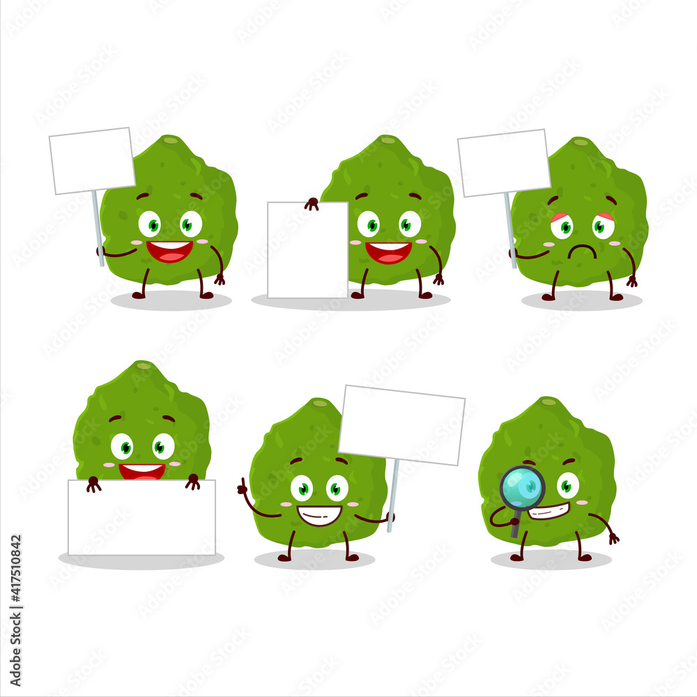 Obraz premium Kaffir lime fruit cartoon character bring information board