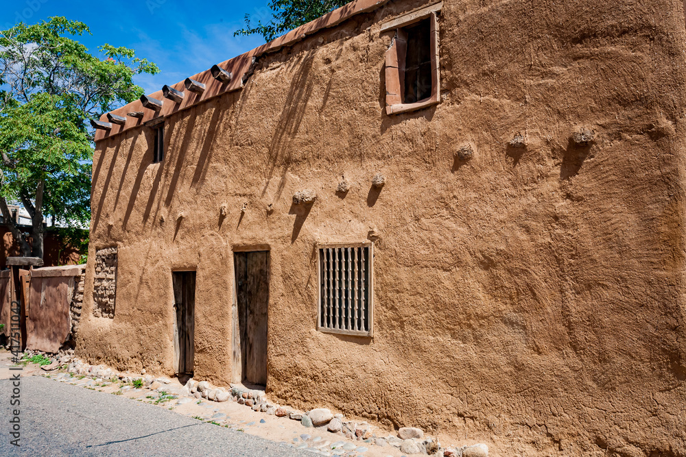 Historic, old style architecture of buildings in Sante Fe