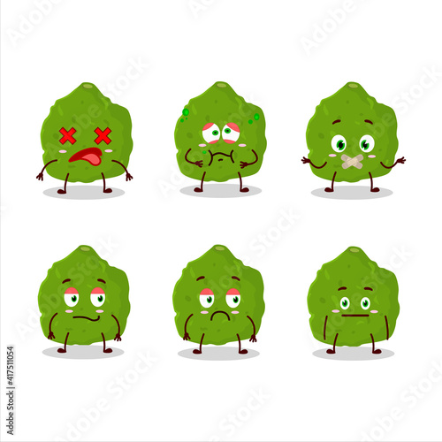 Kaffir lime fruit cartoon character with nope expression