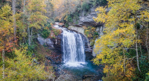 Fototapeta Naklejka Na Ścianę i Meble -  Autumn view of Looking Glass Falls in the Pisgah National Forest near brevard