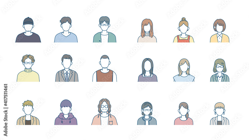色々な人々 人物 アイコン 男女 セット 上半身 イラスト素材 Stock Vektorgrafik Adobe Stock