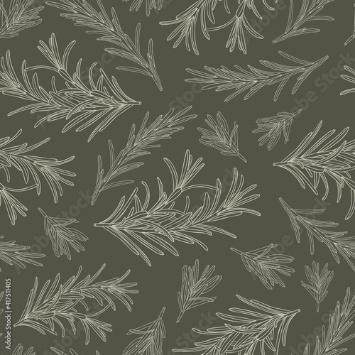 Rosemary seamless pattern on dark green background