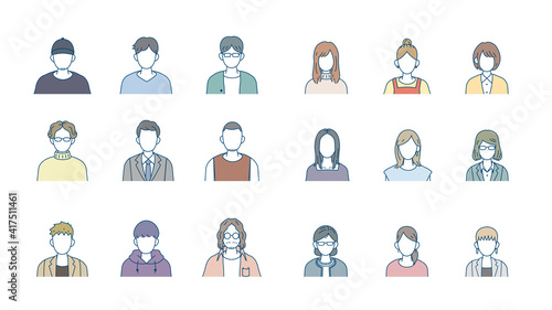 色々な人々　人物　アイコン　男女　セット　上半身　イラスト素材