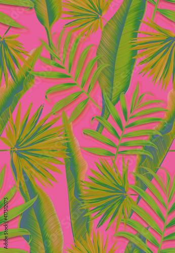 Seamles Leaves Pattern In Elegant Style. Tropical palm leaves  jungle leaves seamless floral pattern background