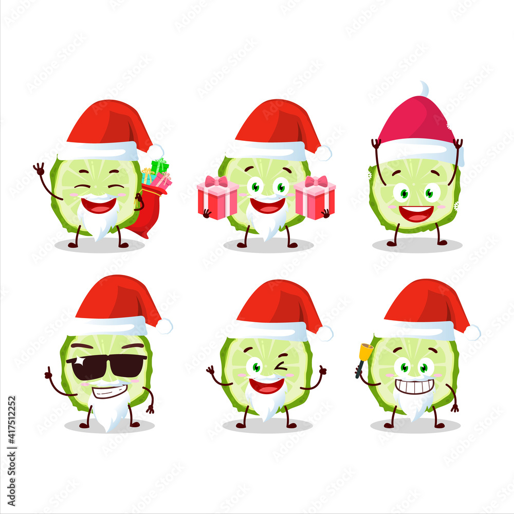 Santa Claus emoticons with slice of kaffir lime fruit cartoon character