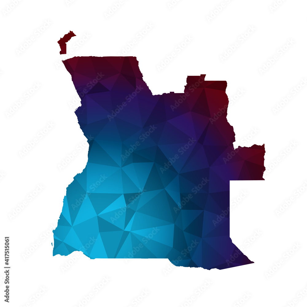 Map of Angola from Polygonal wire frame low poly mash, contours network ...