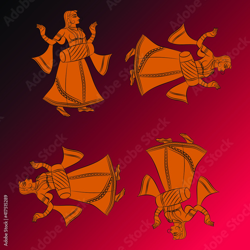 Lord's Gopika, Sevika, or lady servants in Indian mythology. who serves God. Wall painting in Rajasthan India. Kalamkari