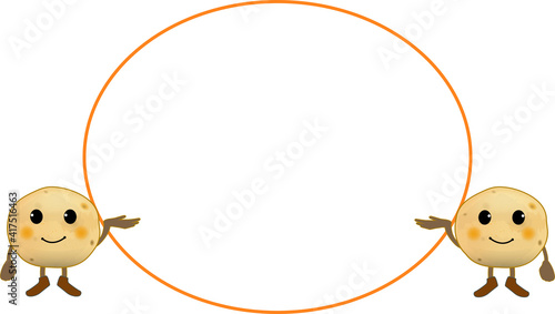 可愛いじゃがいものキャラクターと楕円のコピースペース