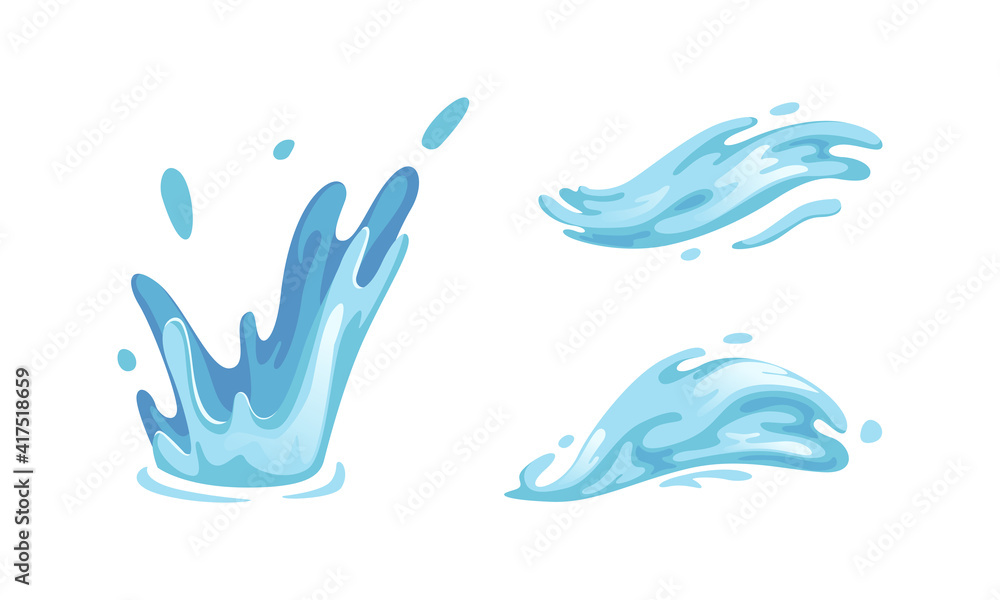 Water Splashes Set, Blue Drops and Water Waves Cartoon Vector Illustration Water Splashes Set, Blue Drops and Water Waves Cartoon Vector Illustration