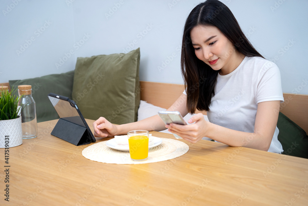 life style Morning women have breakfast sandwiches orange juice life style Morning women have breakfast sandwiches orange juice