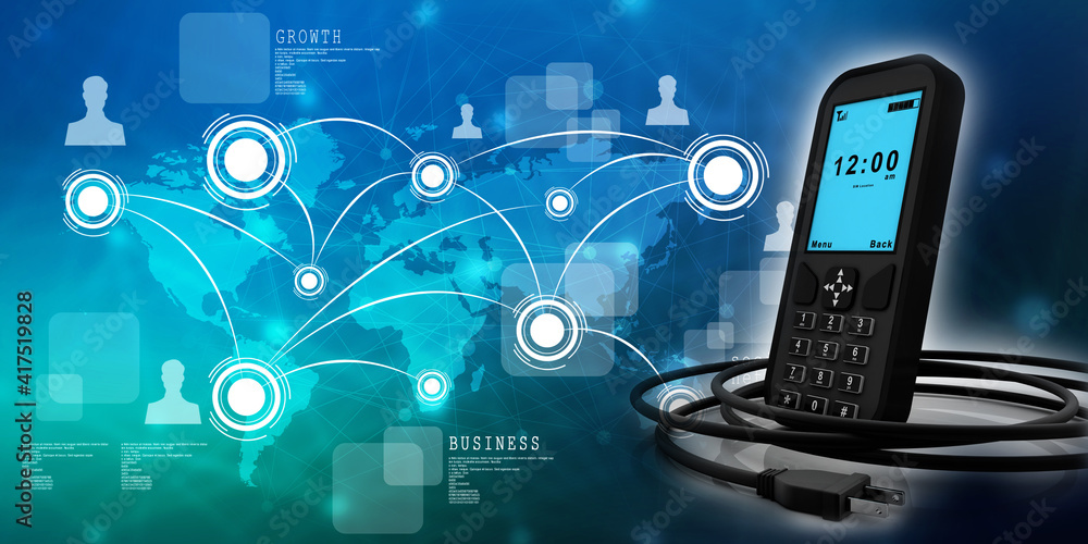 Fototapeta premium 3d rendering mobile phone connected cable