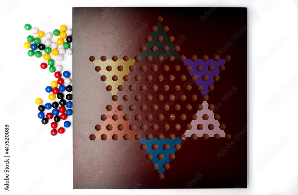 Chinese checkers board in white background, Chinese checkers concept