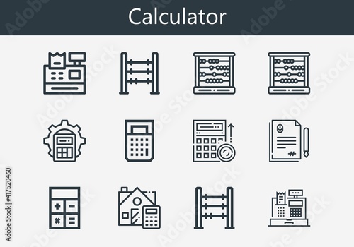 Premium set of calculator line icons. Simple calculator icon pack. Stroke vector illustration on a white background. Modern outline style icons collection of Cash register