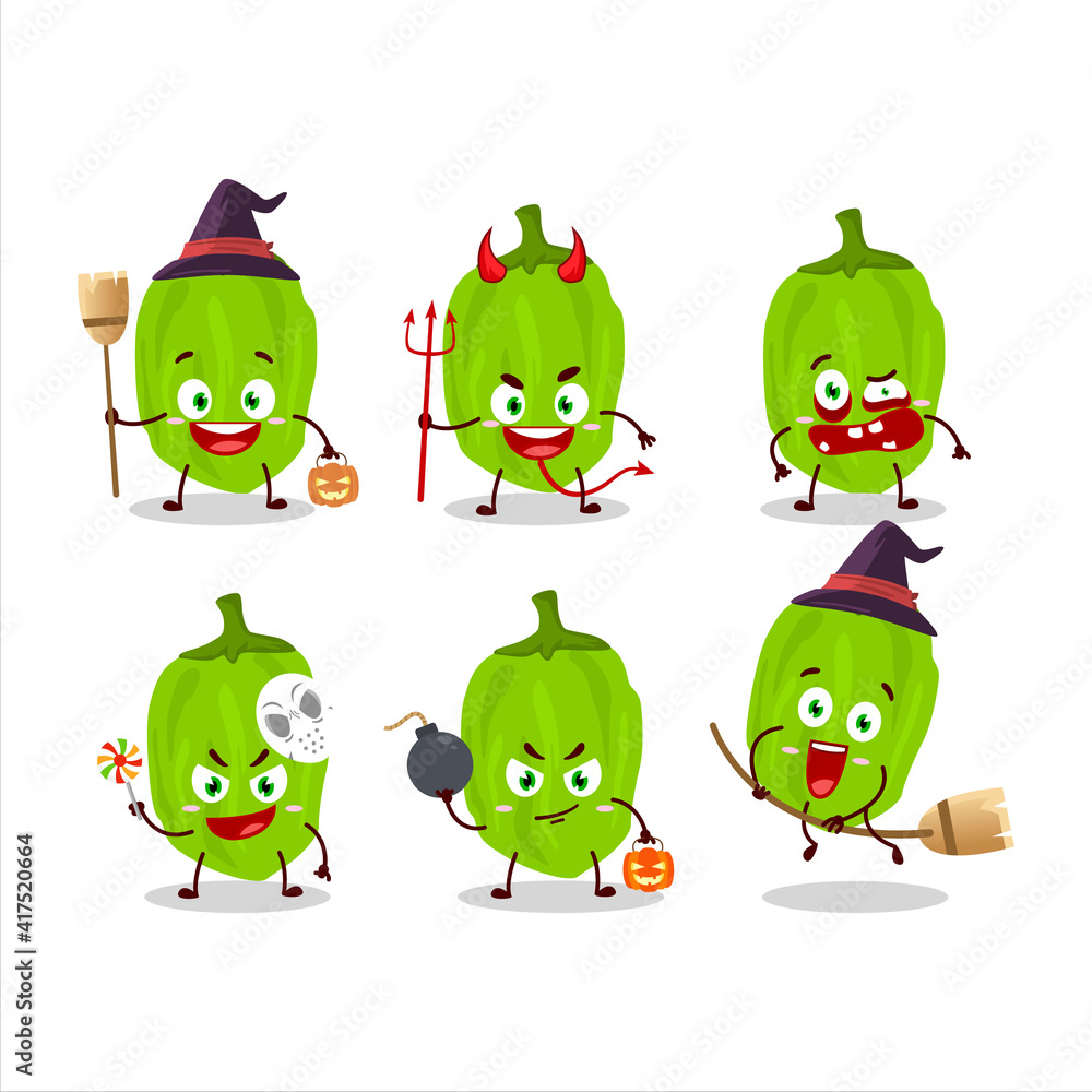 Halloween expression emoticons with cartoon character of green habanero Halloween expression emoticons with cartoon character of green habanero