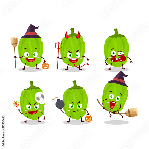 Halloween expression emoticons with cartoon character of green habanero