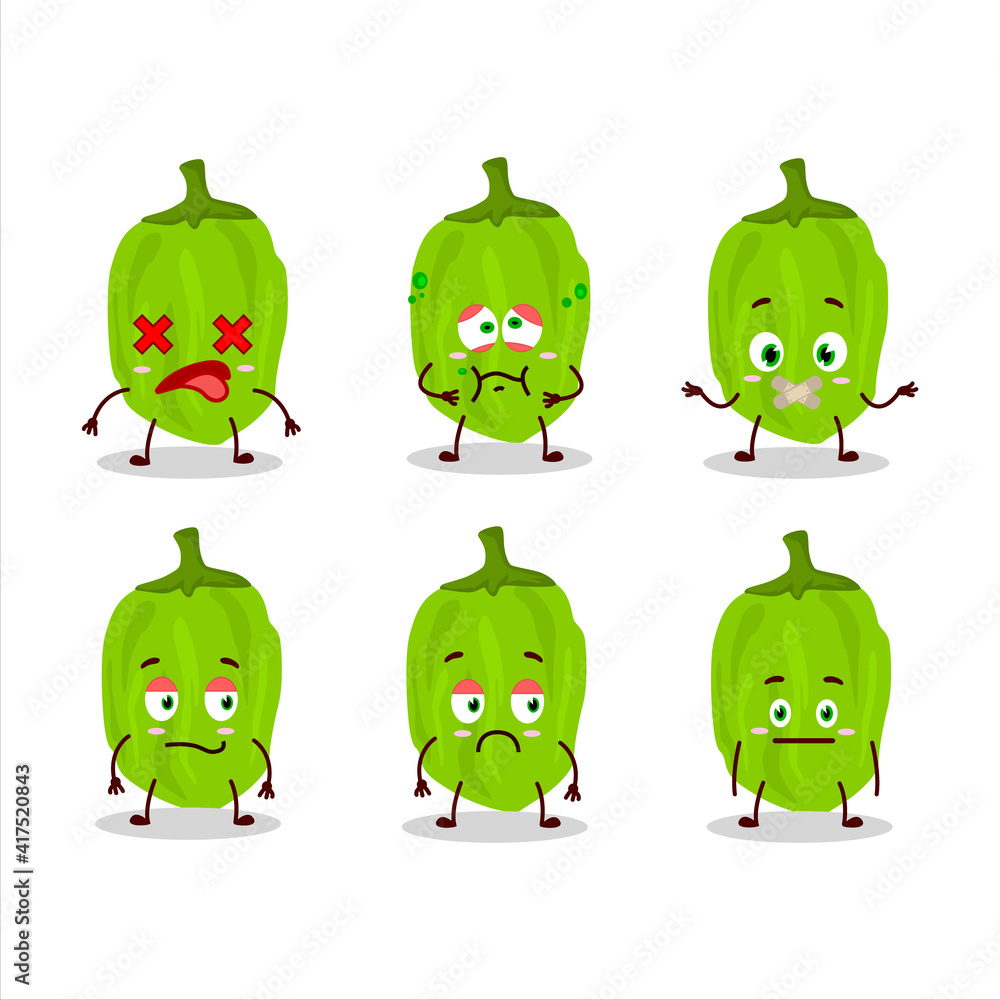 Green habanero cartoon character with nope expression Green habanero cartoon character with nope expression