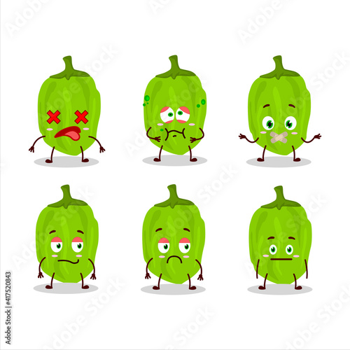 Green habanero cartoon character with nope expression