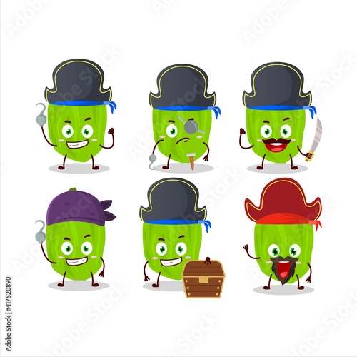 Cartoon character of green habanero with various pirates emoticons