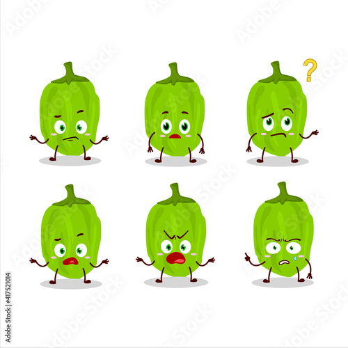 Cartoon character of green habanero with what expression