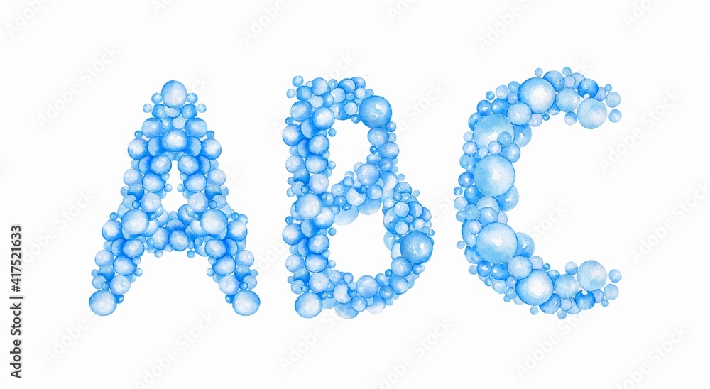 blue letters, alphabet from bubbles, balloons. Kids design, for holidays, parties, weddings, prints, invitations, cards, baby shower blue letters, alphabet from bubbles, balloons. Kids design, for holidays, parties, weddings, prints, invitations, cards, baby shower