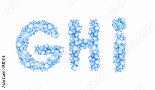 blue letters, alphabet from bubbles, balloons. Kids design, for holidays, parties, weddings, prints, invitations, cards, baby shower