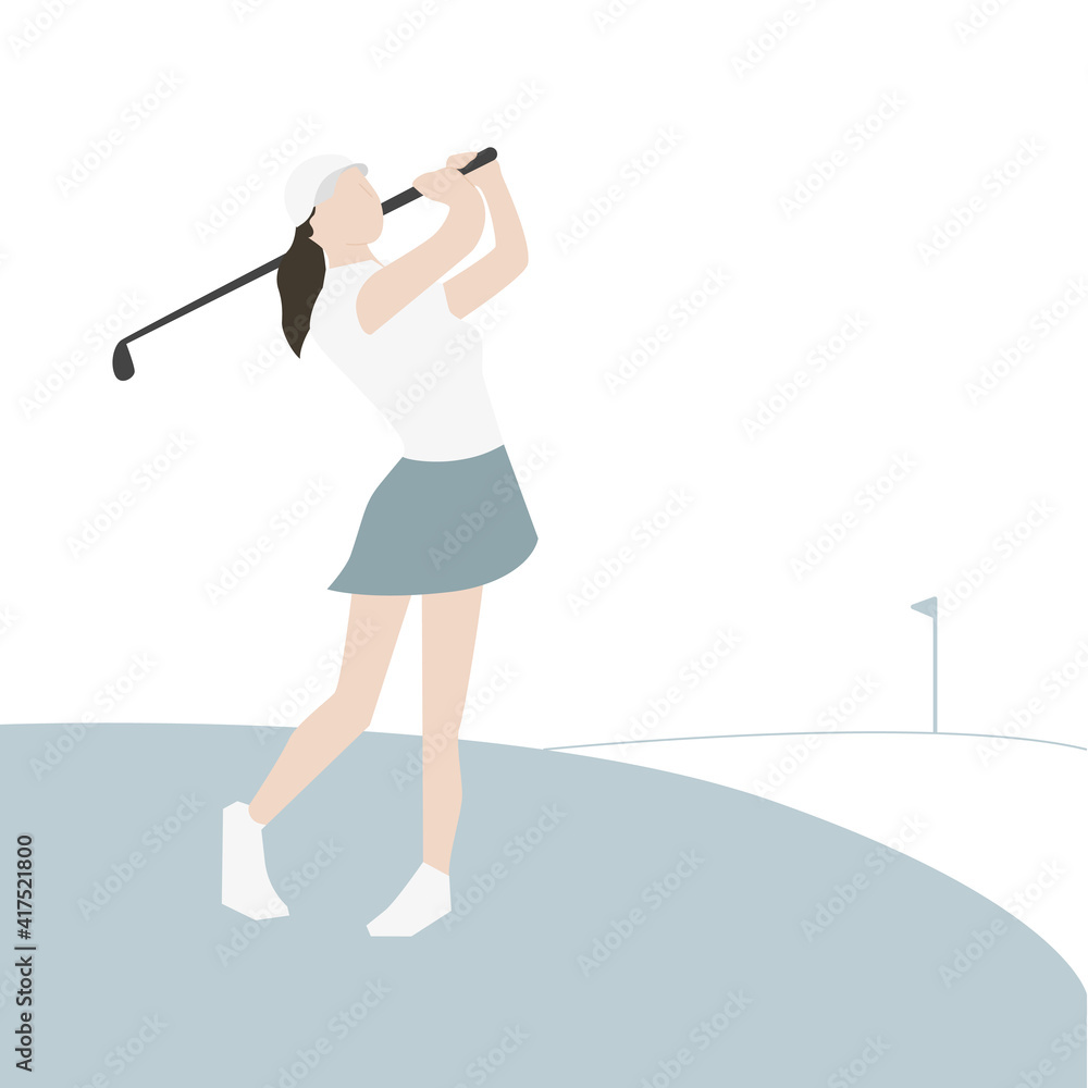 Female golfer golfing on the tee keeping healthy Female golfer golfing on the tee keeping healthy