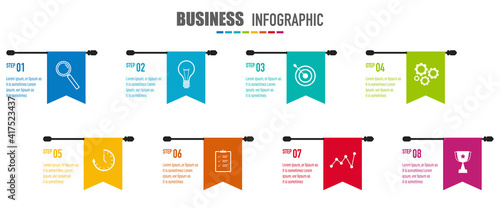 Infographics design vector and business icons with 8 options in flag shape for presentation and web site	