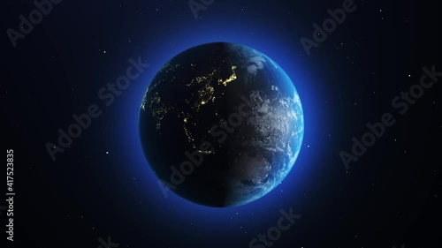 4k Beautiful Globe. Planet earth from space. Planet earth rotating animation. Clip contains space, planet, galaxy, stars, cosmos, sea, earth, sunset, globe. 