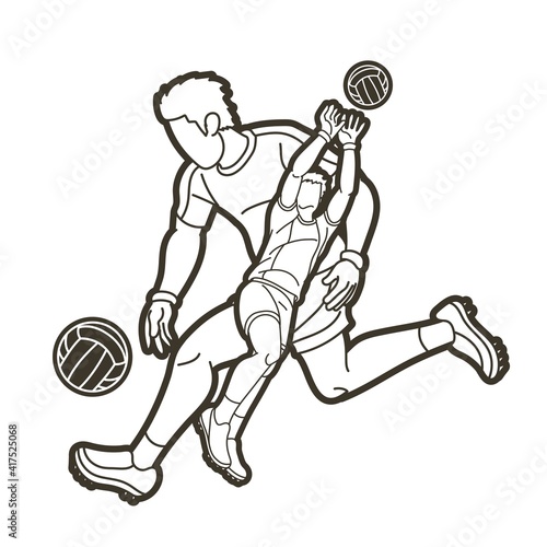 Group of Gaelic Football Men Players Action Cartoon Graphic Vector
