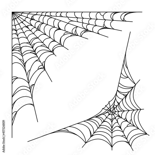 Spider web corners for Halloween designs. Spiderweb corners isolated in white background. Outline vector illustration