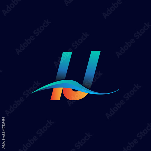 Initial letter logo IJ company name blue and orange color swoosh design. vector logotype for business and company identity.
