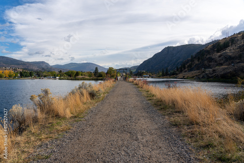 Scenic view of Okanagan Lake and blue sky in autumn in Penticton, BC, Canada