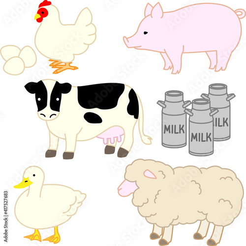 畜産動物のイラスト（カラー）