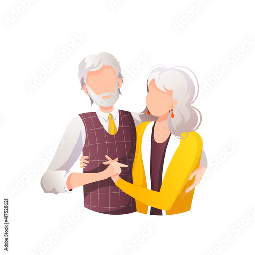 Elderly couple embracing with love. Old age, Grandparent's Day, Happy family concept. Isolated vector Illustration for poster, banner, card, cover, postcard.