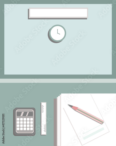 Vector and illustration on the desk, paper, pencil, calculator can be applied to a wide variety of tasks