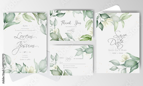 Watercolor and Greenery Wedding Invitation stationery