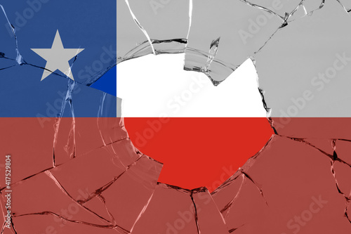 3D Flag of Chile on glass photo