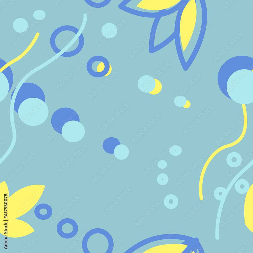 Seamless pattern with abstract yellow leaves on blue