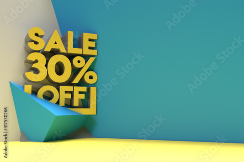 3D Render Abstract 30% Sale OFF Discount Banner 3D Illustration Design.
