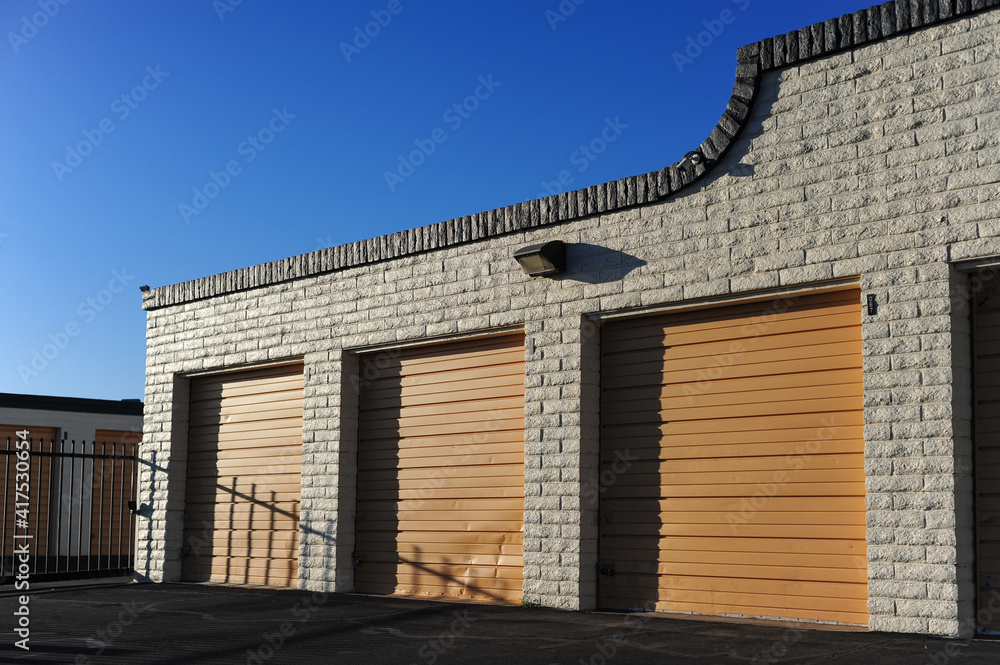 Self-storage brick building and roll-up metal doors