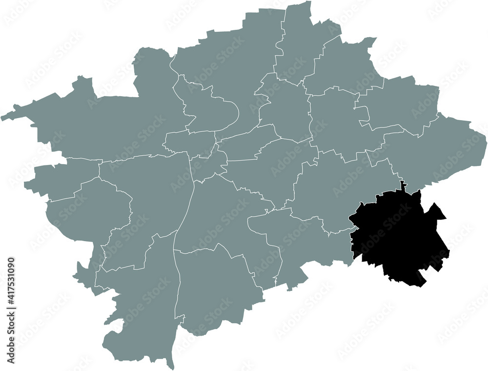 Fototapeta premium Black location map of the Praguian Praha 22 municipal district insdide black Czech capital city map of Prague, Czech Republic