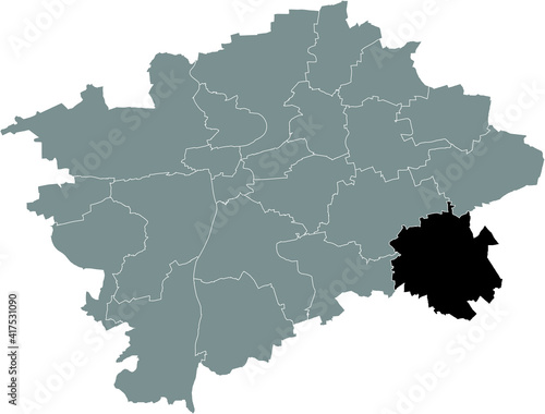 Black location map of the Praguian Praha 22 municipal district insdide black Czech capital city map of Prague, Czech Republic