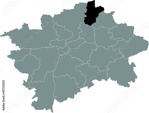Black location map of the Praguian Praha 18 municipal district insdide black Czech capital city map of Prague, Czech Republic
