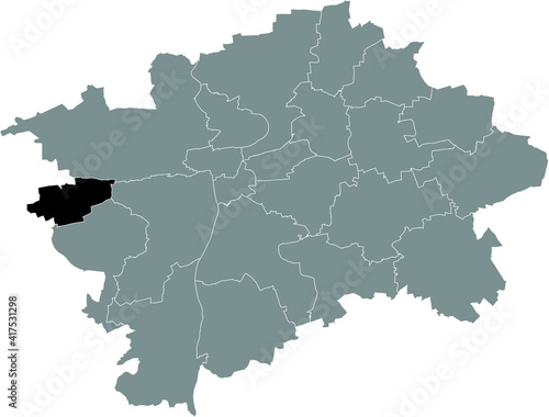 Black location map of the Praguian Praha 17 municipal district insdide black Czech capital city map of Prague, Czech Republic