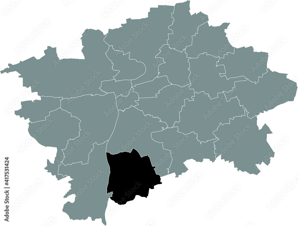 Black location map of the Praguian Praha 12 municipal district insdide black Czech capital city map of Prague, Czech Republic