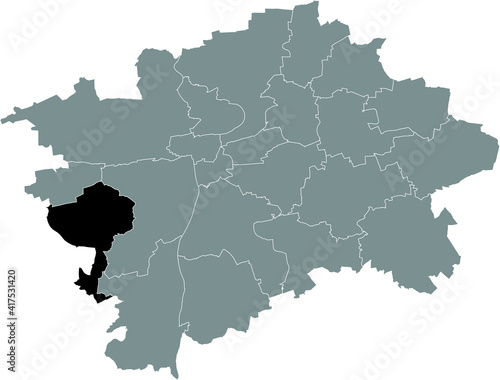 Black location map of the Praguian Praha 13 municipal district insdide black Czech capital city map of Prague, Czech Republic