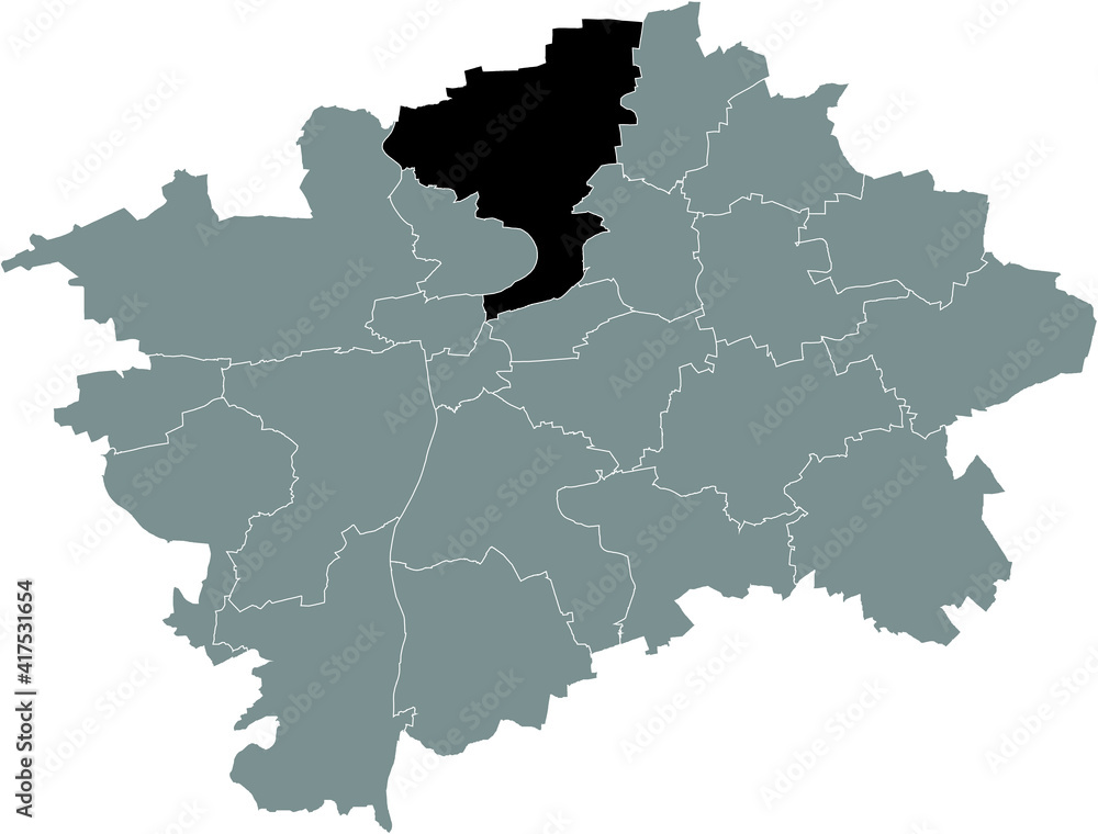 Black location map of the Praguian Praha 8 municipal district insdide black Czech capital city map of Prague, Czech Republic